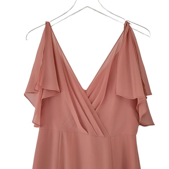 Jenny Yoo Collection Formal Gown SZ 4 Neutrals Pink Peach Flutter Sleeve V-Neck - Picture 2 of 10